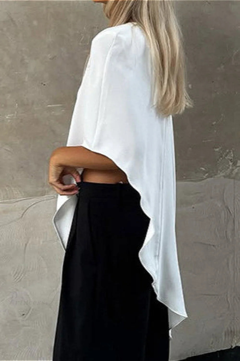 White Irregular Round Neck Short Sleeve Blouse