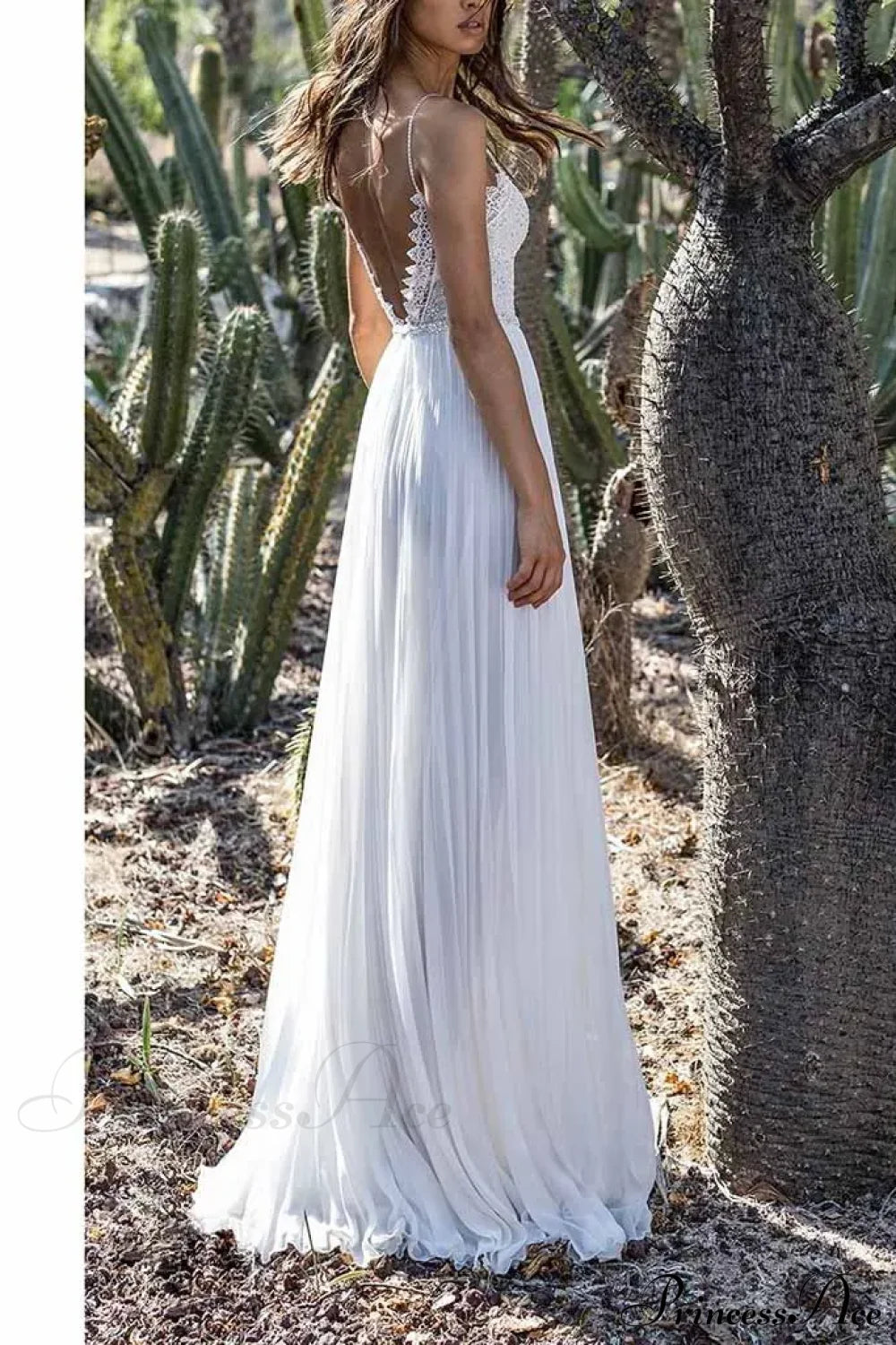 White Lace Maxi V-Neck Slim Sleeveless Boho Dress