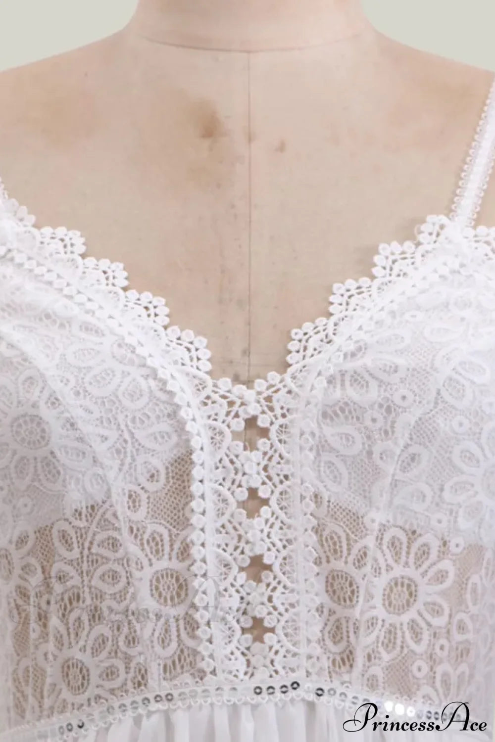 White Lace Maxi V-Neck Slim Sleeveless Boho Dress