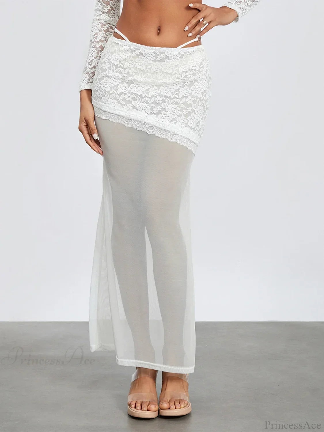 White Lace Patchwork Cropped Shrug Floral Skirt Set floraldress-250126