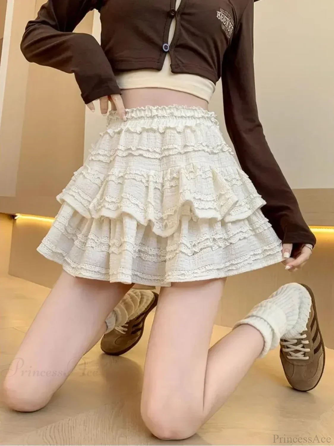 White Lace Spring Cake Skirt skirts-250223