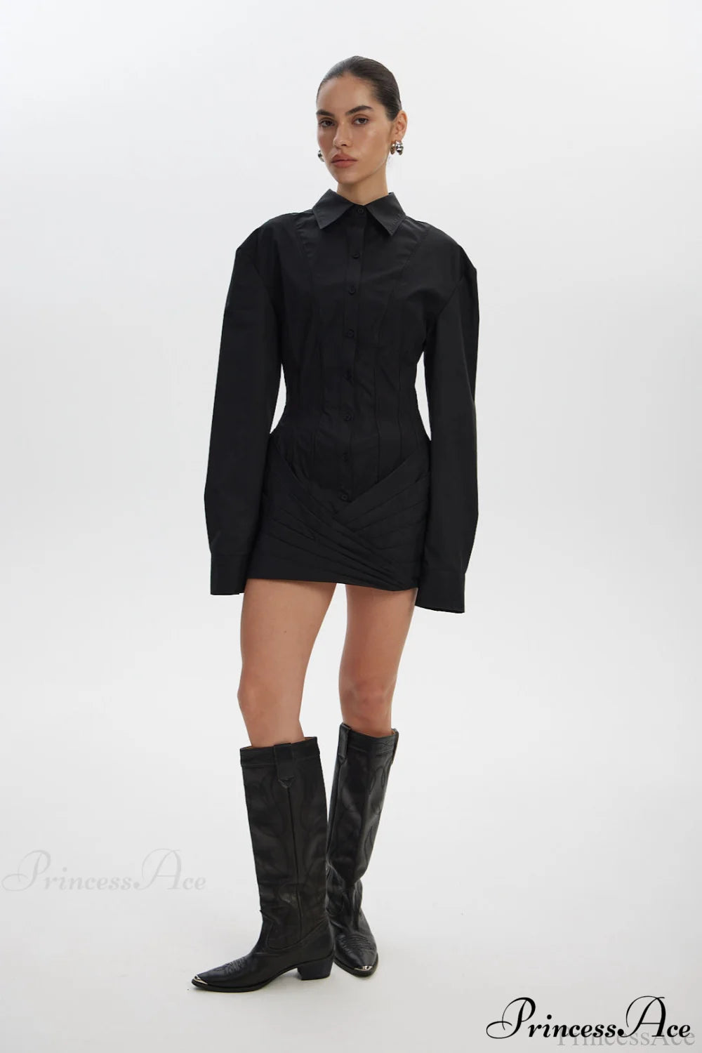 White Long Sleeve Tie Waist Fitted Mini Dress