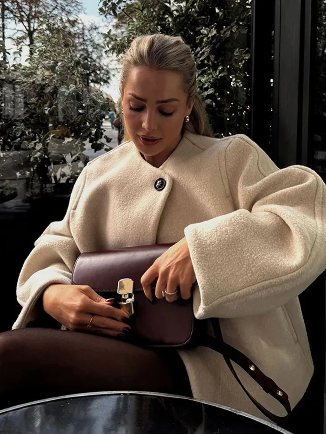 White Long Sleeve Woolen Coat