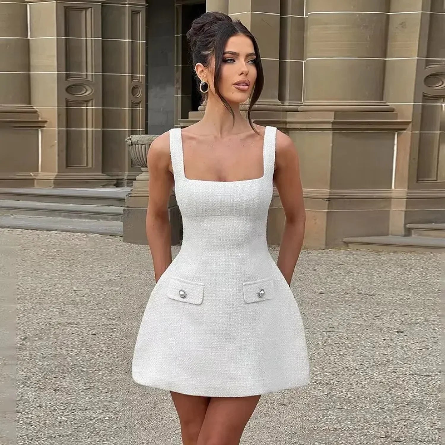 White Pearl Backless Party Dress / Xs Partydress-241208