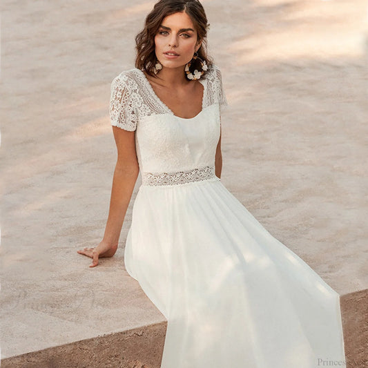 White Sheer Back Beach Wedding Dress white / 2 weddingdress-250223