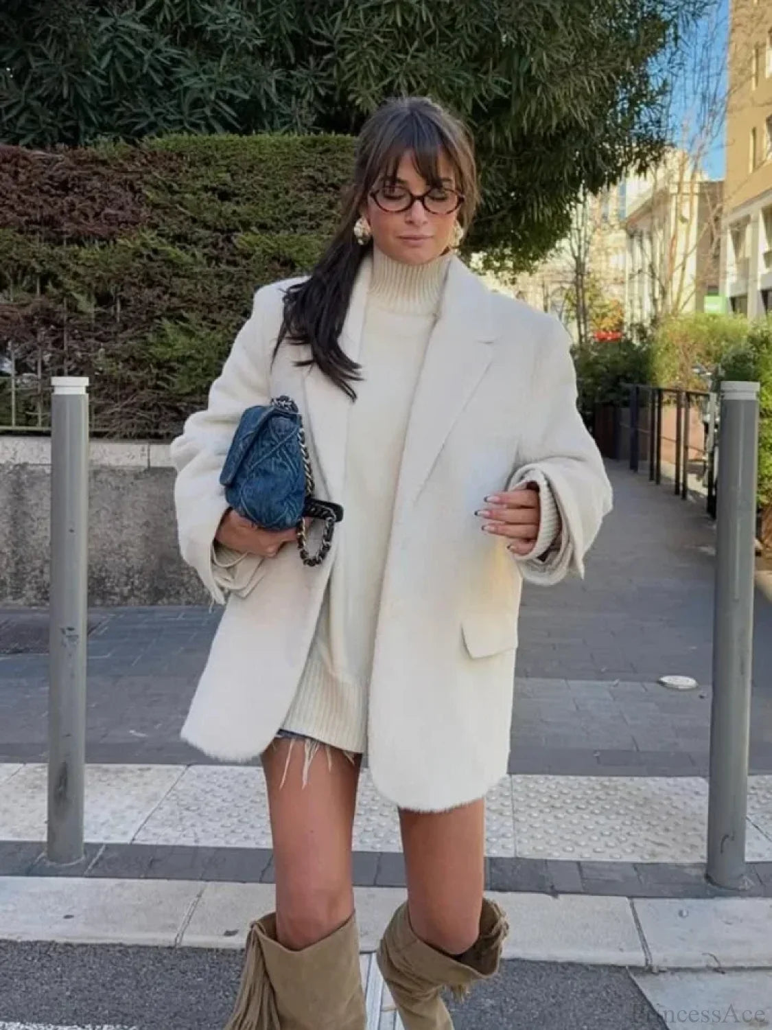 White Single Breasted Woolen Coat