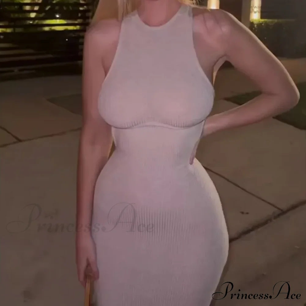 White Sleeveless Backless Streetwear Clubwear Aesthetic Elegant Party Bodycon Dress