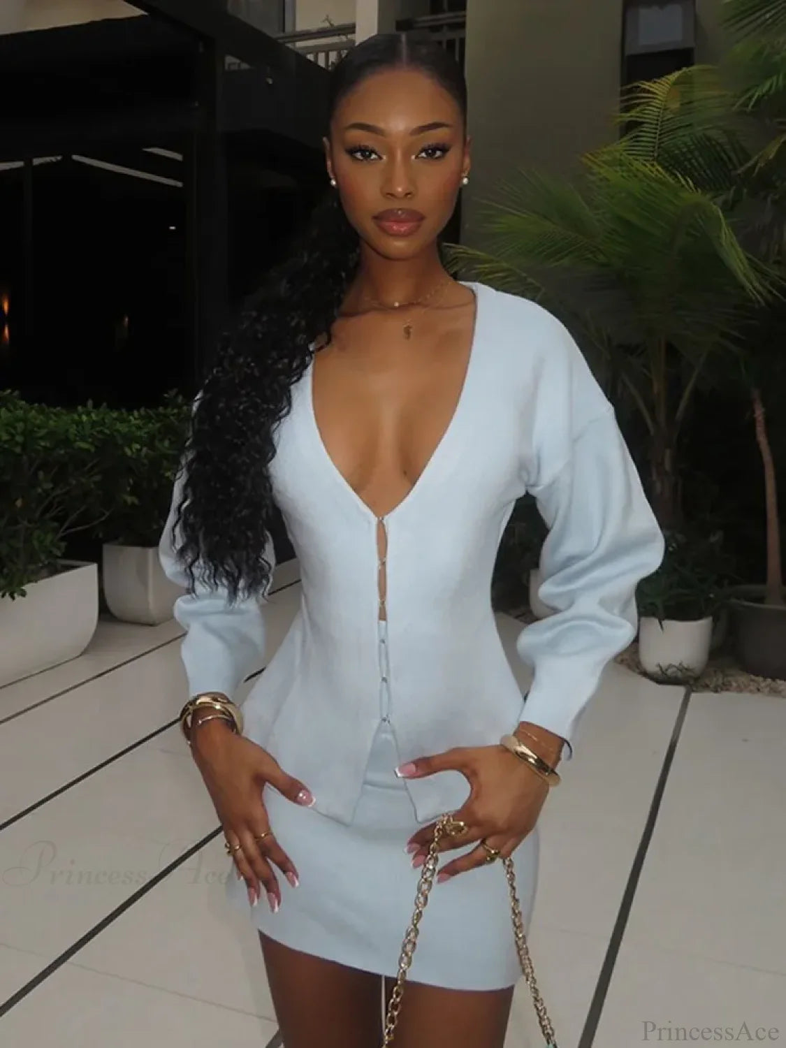 White V-neck Woolen Coat