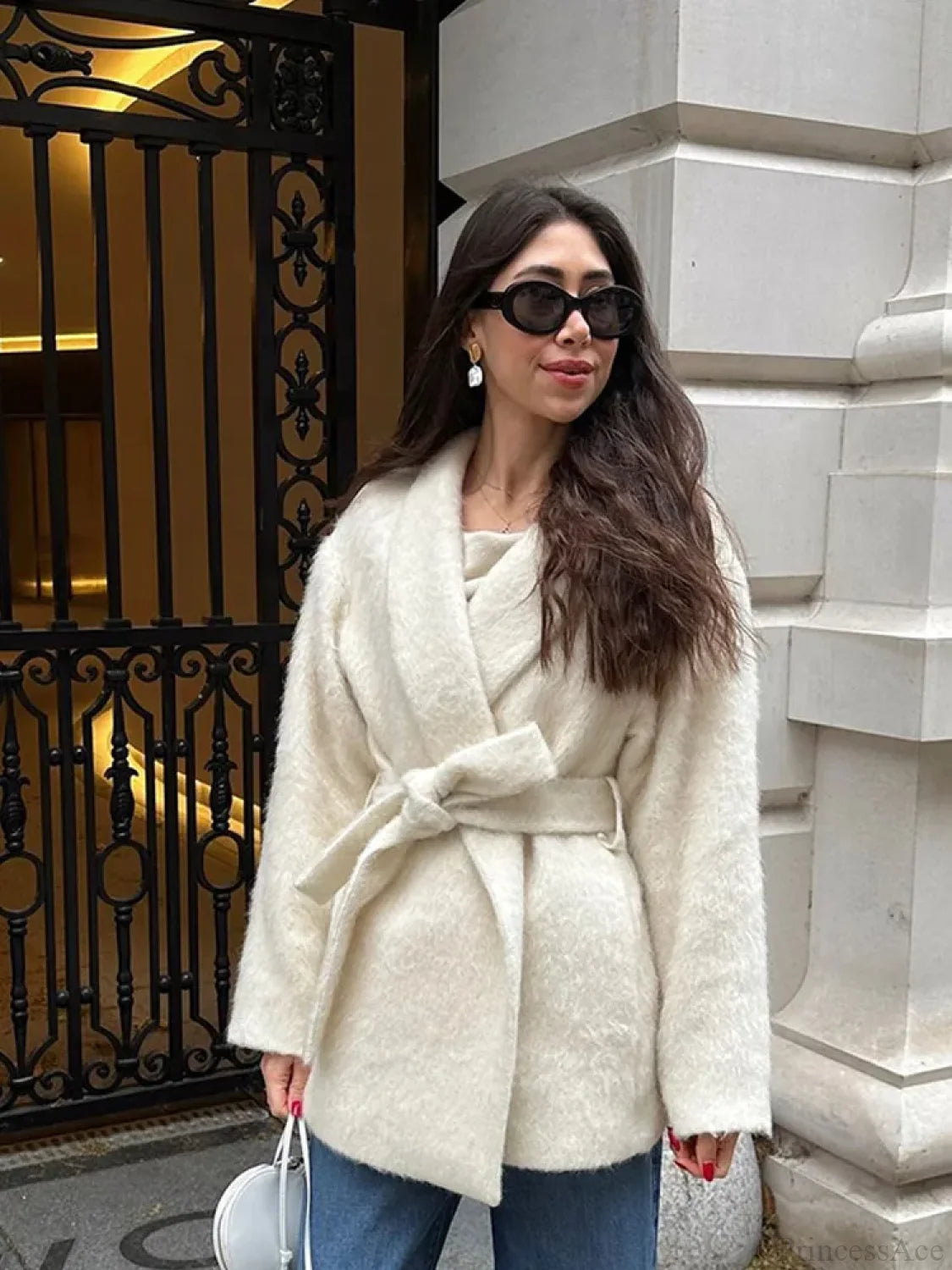 White Woolen Blends Short Coat White / S