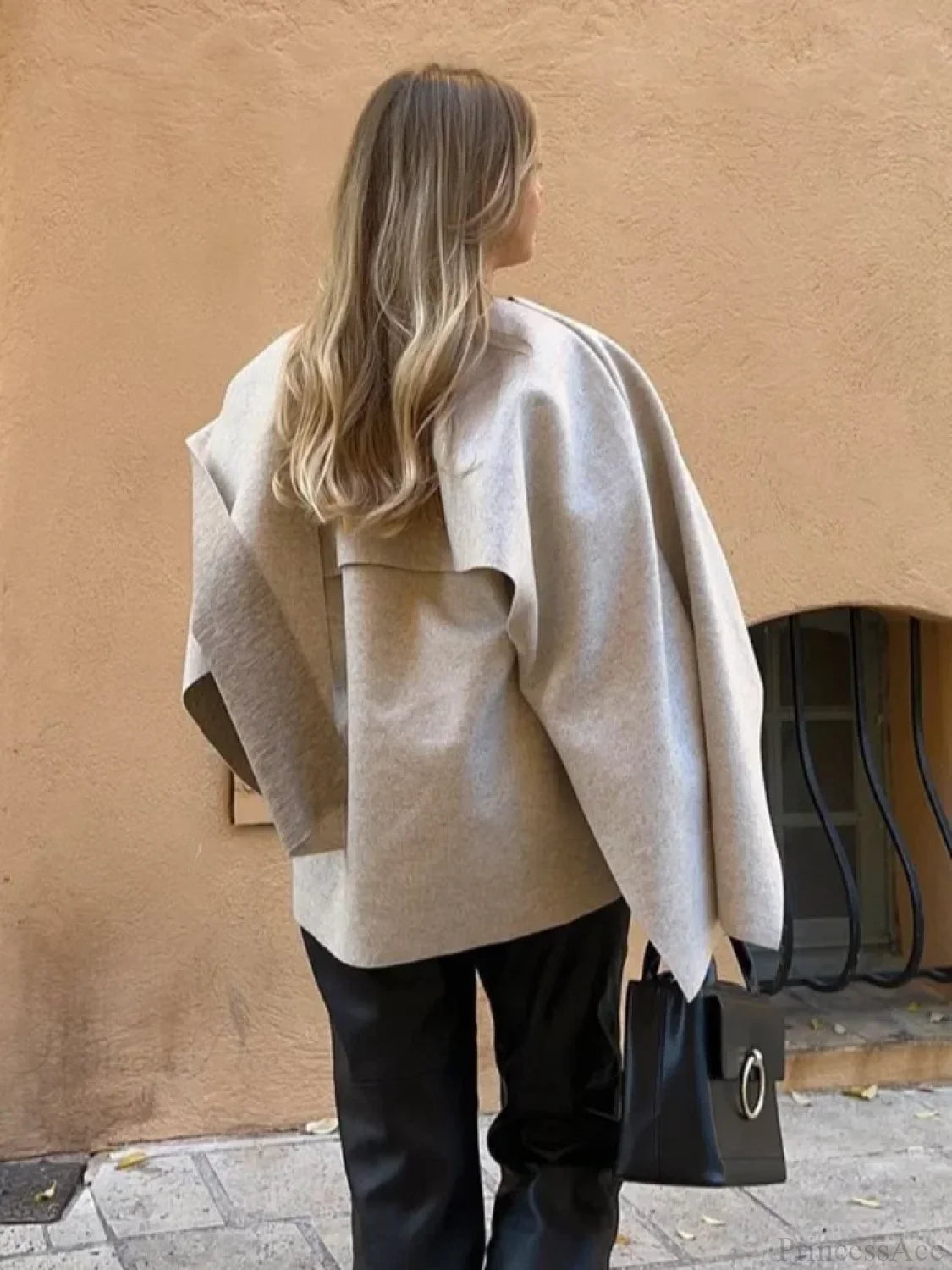 White Woolen Coat with Scarf Collar