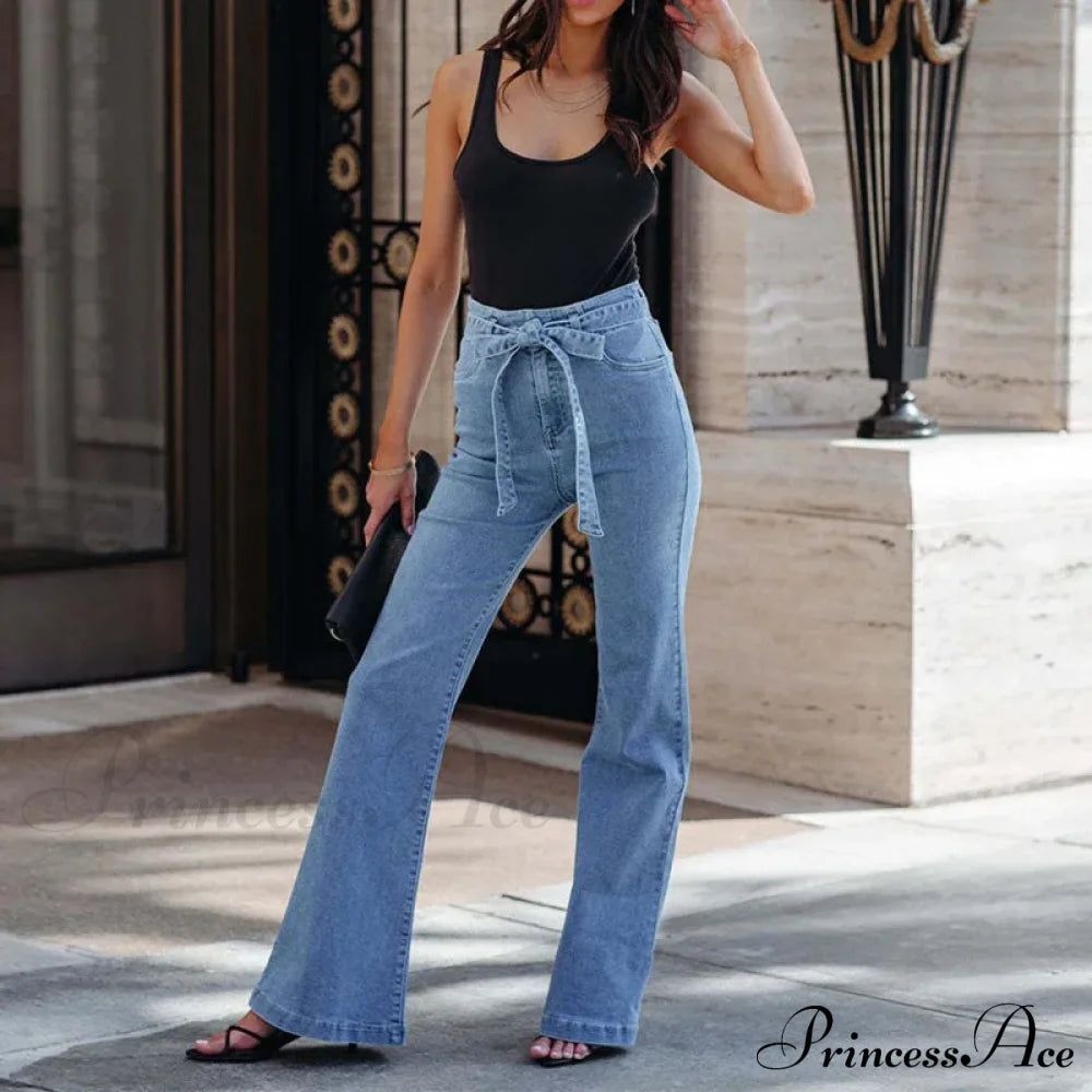 Wide Leg Flare Full Length Slim Skinny High Waist Vintage Fashionable Denim Jean