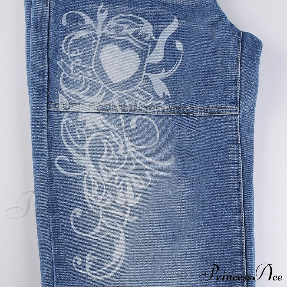 Wide Leg Oversize Y2K Patterned Baggy Winter Cargo Casual Jeans Low Autumn Waist Women’s Trousers