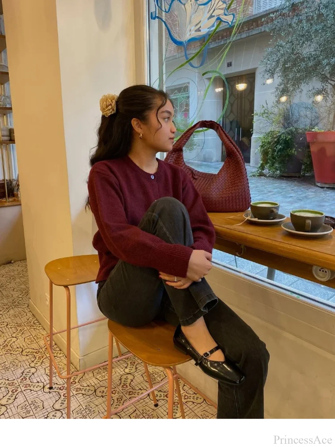 Wine Red Button Round Neck Cardigan