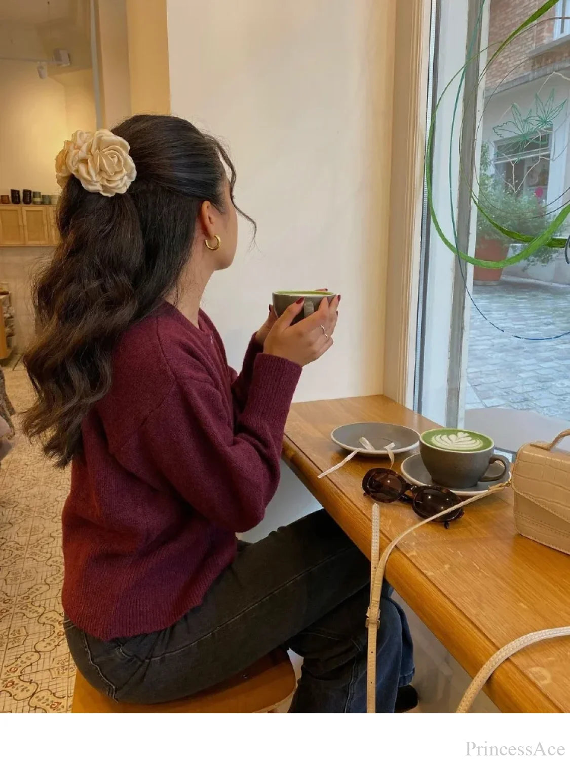 Wine Red Button Round Neck Cardigan