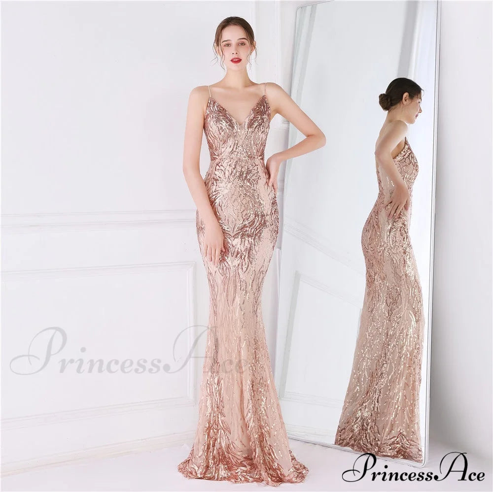 Wings Pattern Sequin Mesh Strappy Gown - Lady Occasions