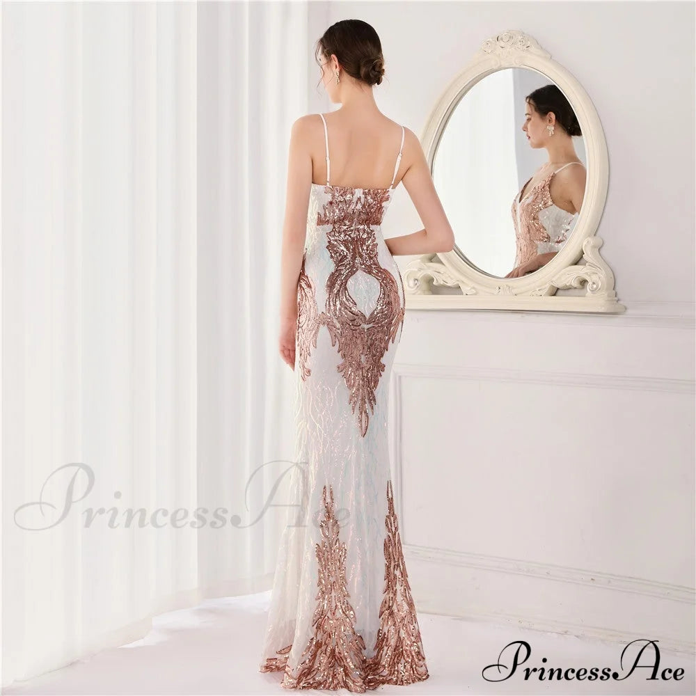 Wings Pattern Sequin Charming Mesh Strappy Gown S.o. Long Dresses