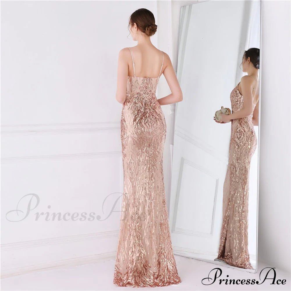 Wings Pattern Sequin Charming Mesh Strappy Gown S.o. Long Dresses