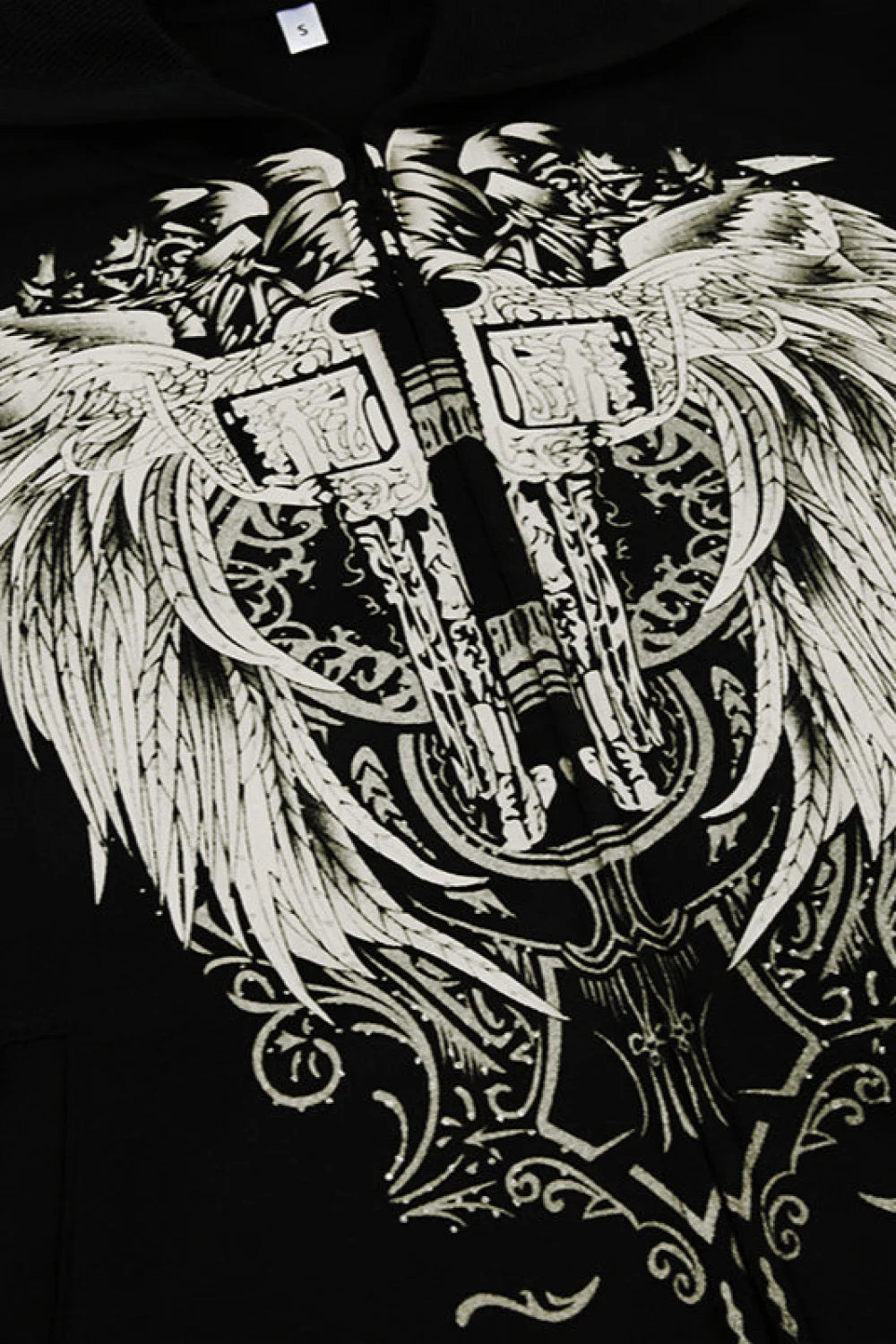 Wings Print Zip Up Y2K Hoodie