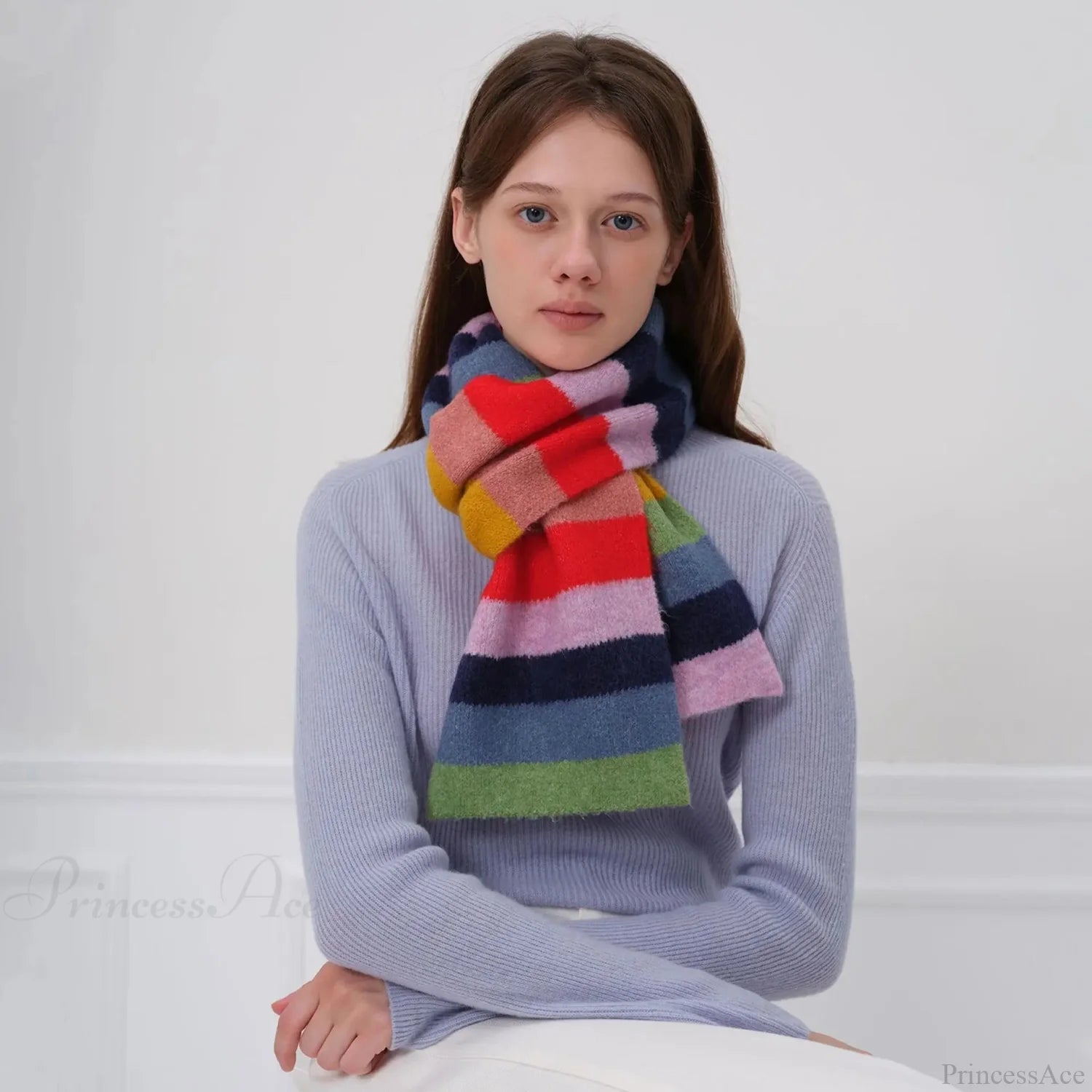 Winter Cashmere Shawl Women Colorful Striped Neck Scarf Rainbow / L162Cm W20Cm Scarfs-L