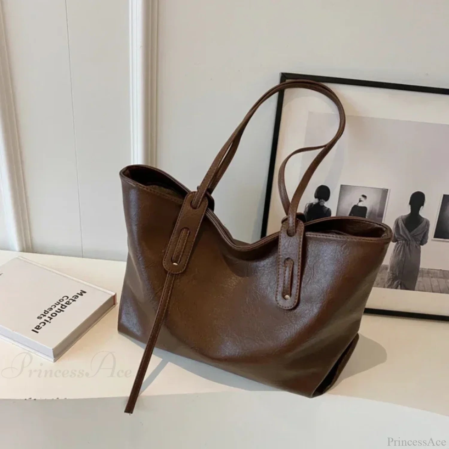 Winter Leather Tote Shoulder Bag for Women Coffee shoulder-250126