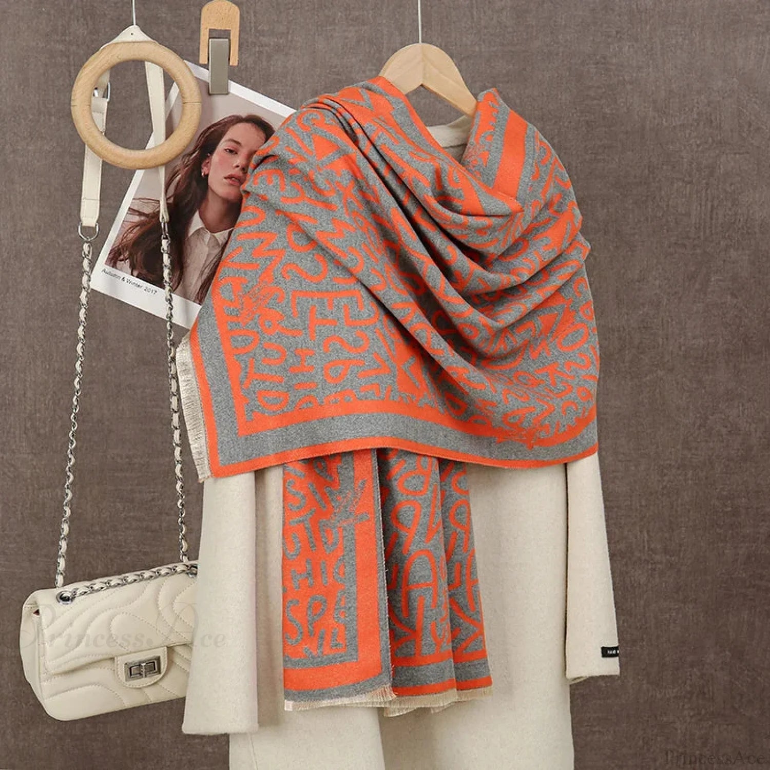 Winter Plaid Cashmere Poncho Tassel Scarf - Luxury Warm Thickened Unisex Peach Pink Scarfs-L