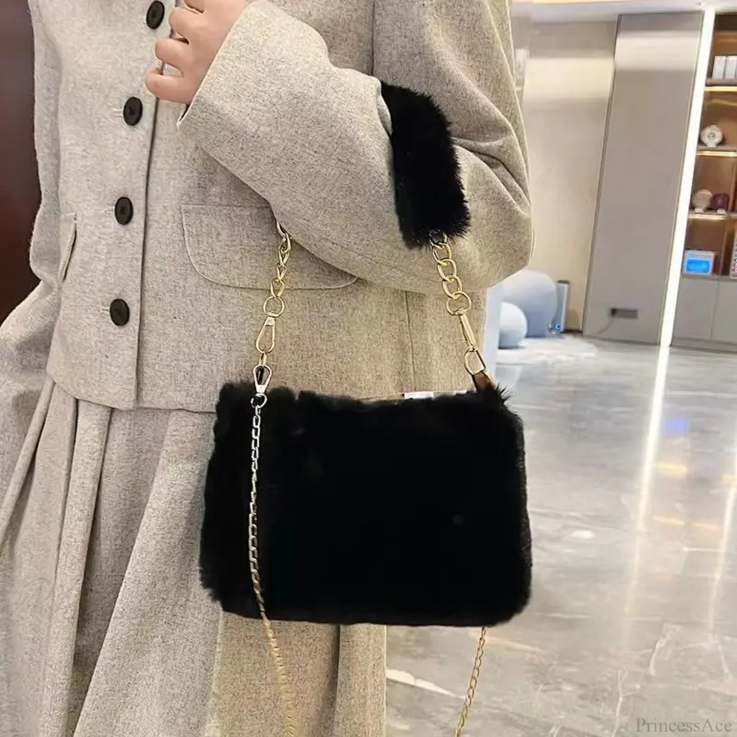 Winter Plush Fluffy Small Square Crossbody Handbag handbag-250126