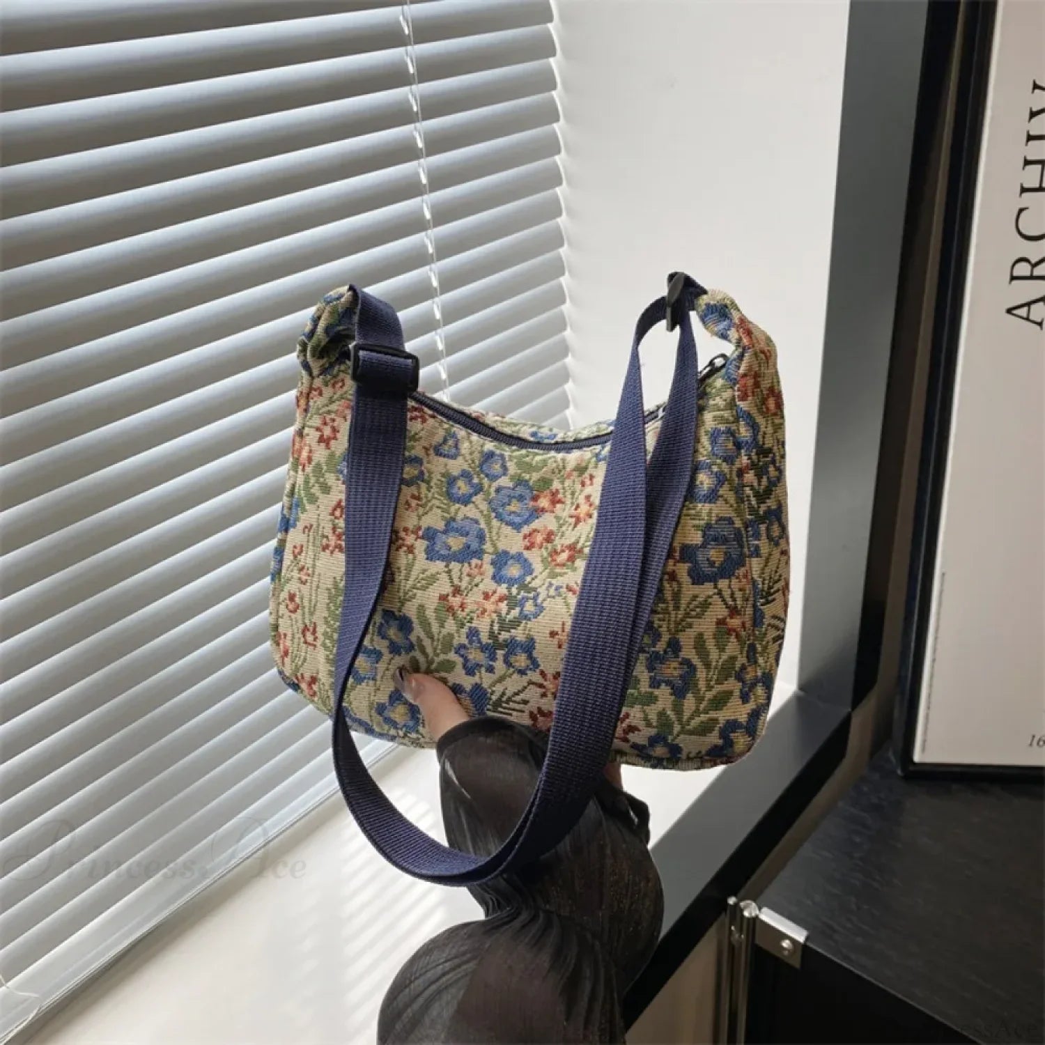 Winter Prints Crescent Cloth Crossbody Blue crossbody-250126