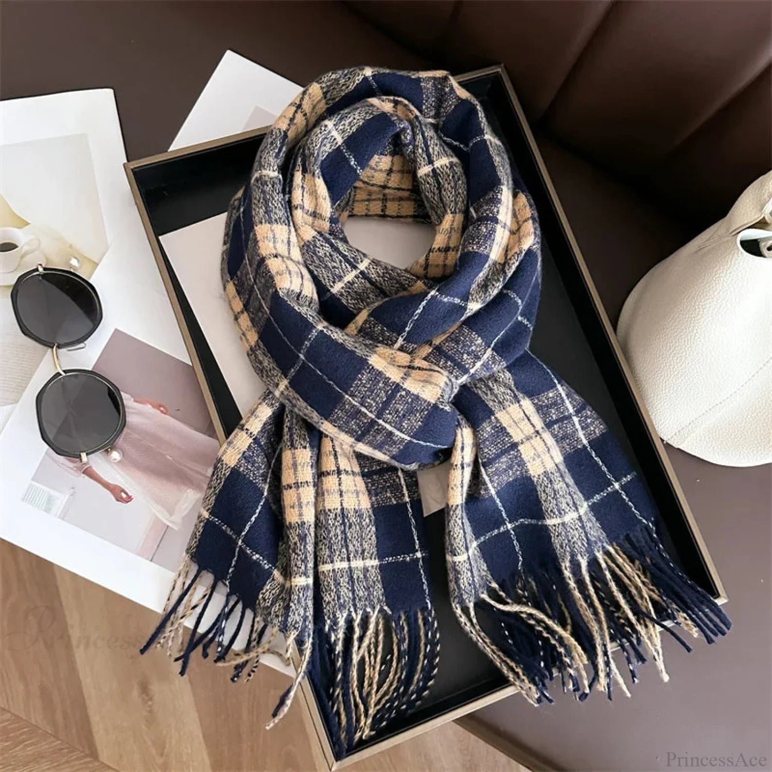 Winter Warm Cashmere-Like Plaid Blanket Wrap Scarf For Women Scarfs-L