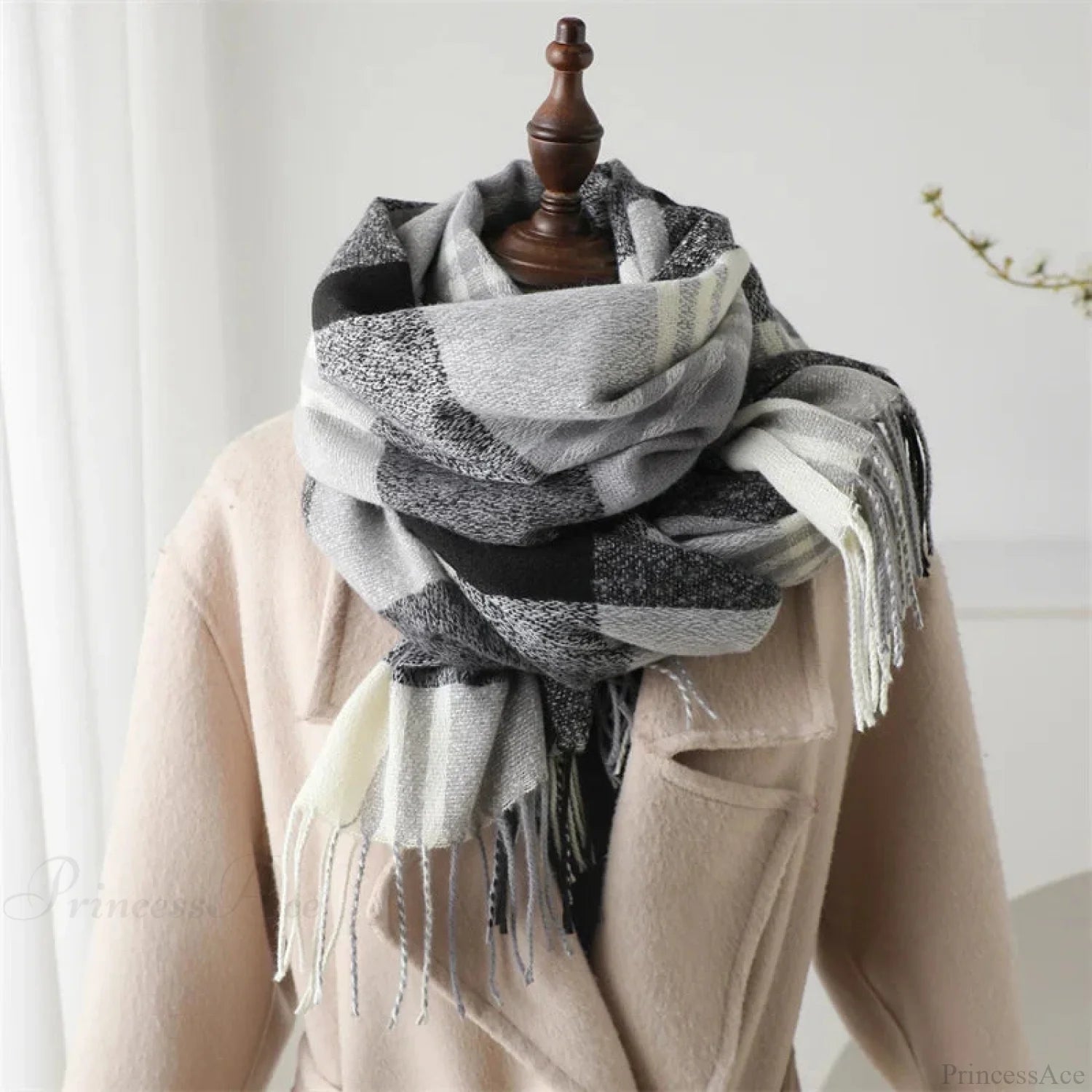 Winter Warm Colorful Cashmere Like Thick Pashmina Tassels Plaid Scarf Scarfs-L