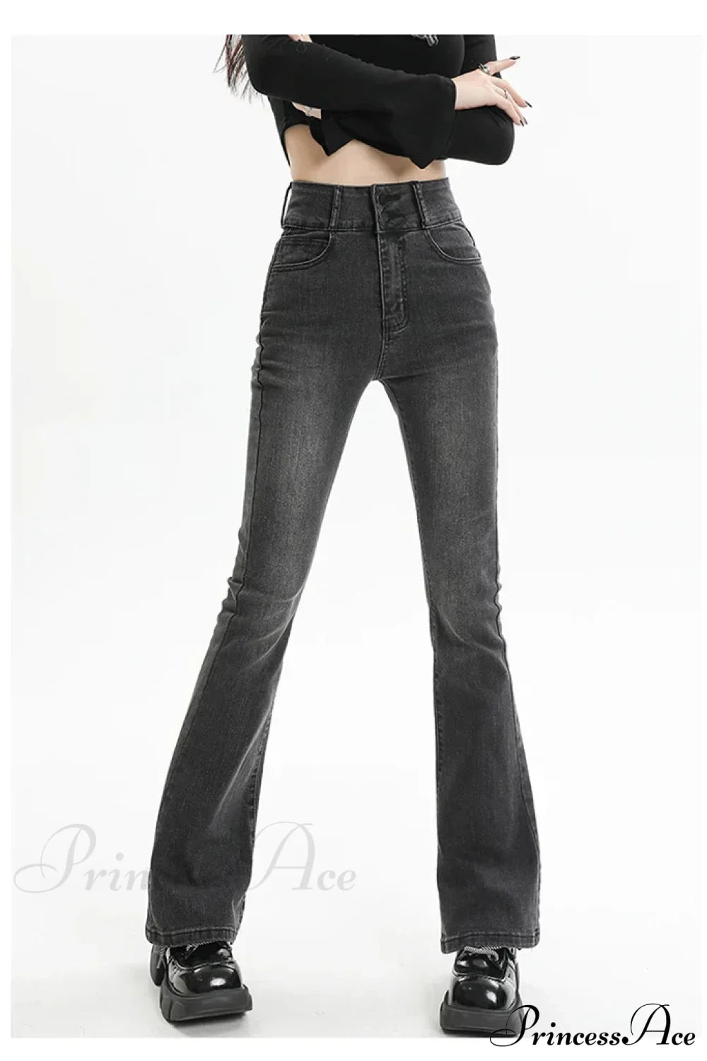 Winter Women’s Plus Velvet Warm Black Flare Vintage High Waist Harajuku Streetwear Wide Leg