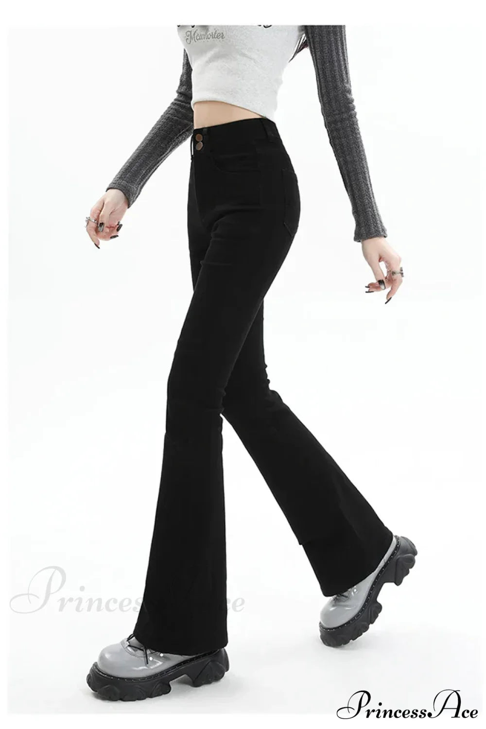 Winter Women’s Plus Velvet Warm Black Flare Vintage High Waist Harajuku Streetwear Wide Leg