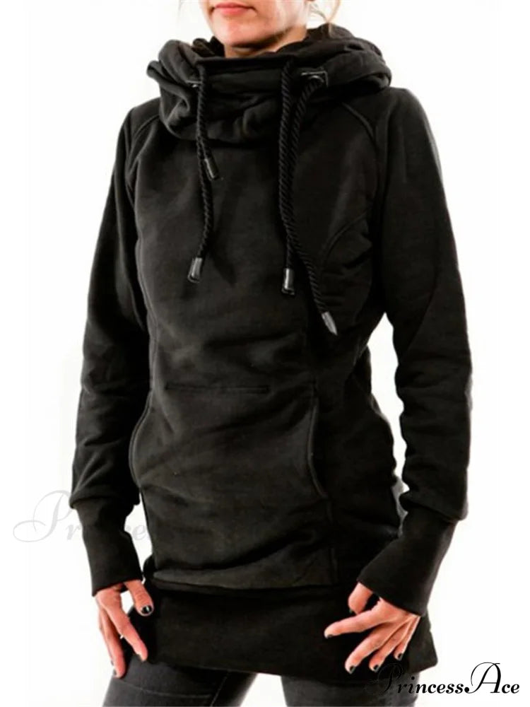 With And Front Hooded Pocket Fit Slim Sweatshirt Pullover Drawstring Black / S Sweaters-L