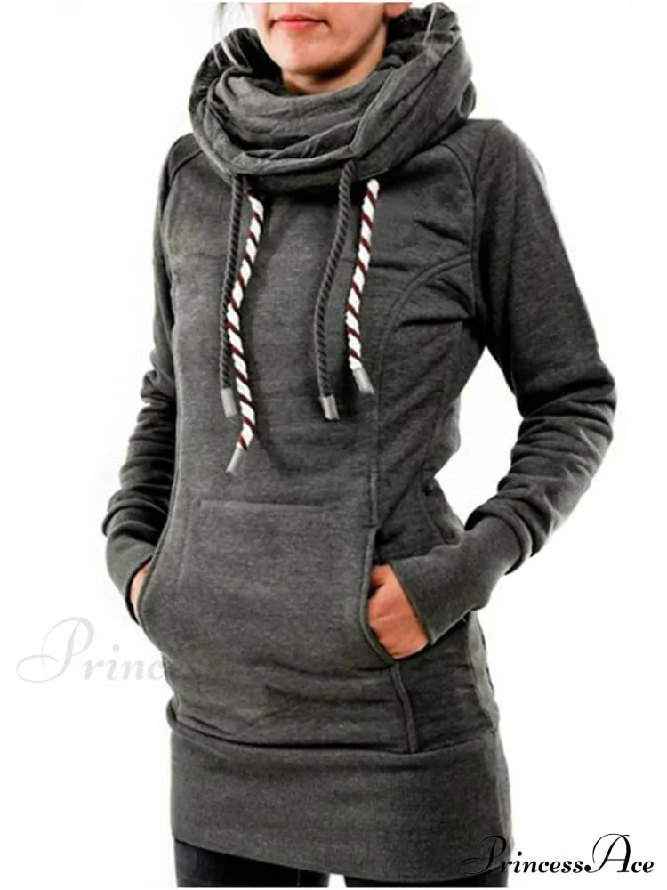 With And Front Hooded Pocket Fit Slim Sweatshirt Pullover Drawstring Gray / S Sweaters-L