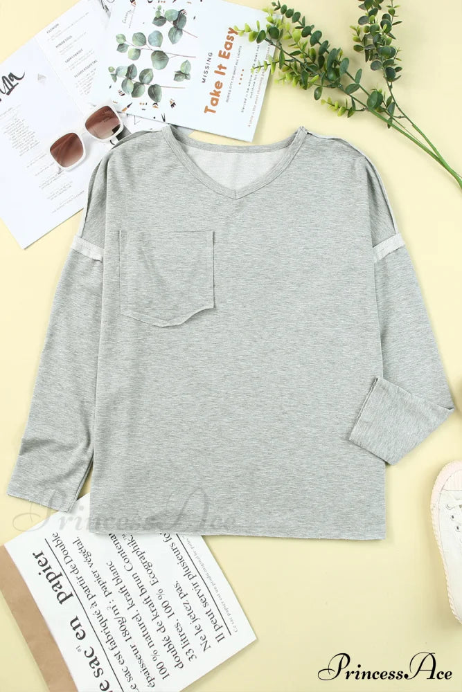 With - Arm Oversized Top Pockets Drop Gray Tops