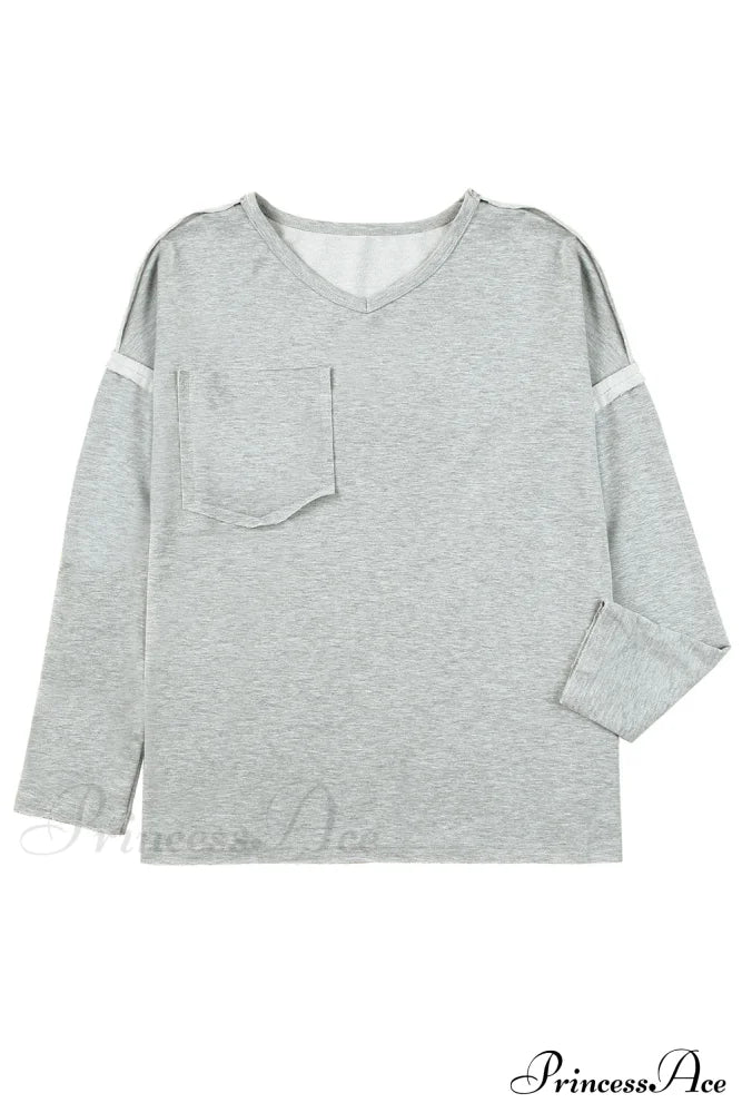 With - Arm Oversized Top Pockets Drop Gray Tops