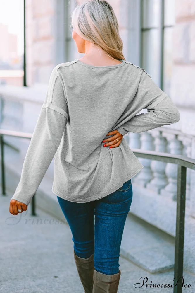 With - Arm Oversized Top Pockets Drop Gray Tops