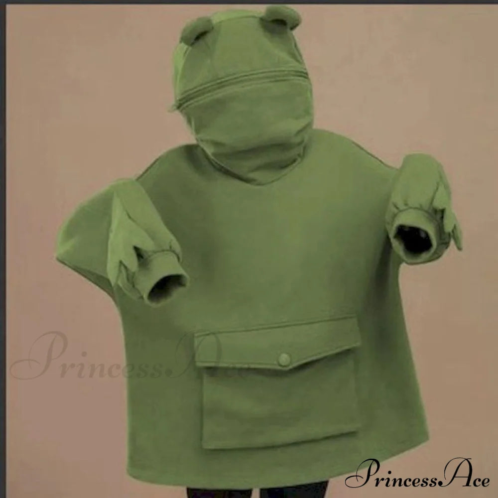 With Hooded Loose Pullover Autumn Letters Design And Harajuku - Frog Sweatshirt Women’s Casual