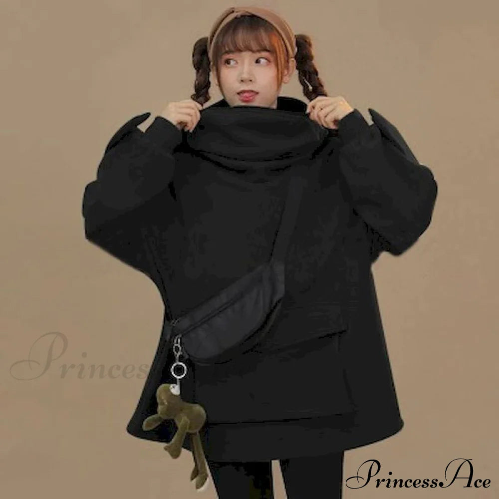 With Hooded Loose Pullover Autumn Letters Design And Harajuku - Frog Sweatshirt Women’s Casual