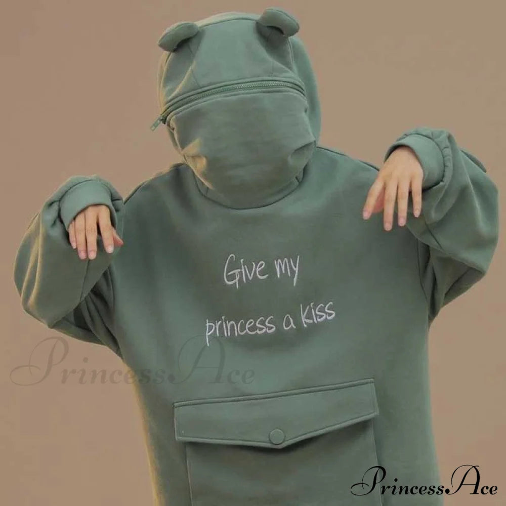 With Hooded Loose Pullover Autumn Letters Design And Harajuku - Frog Sweatshirt Women’s Casual