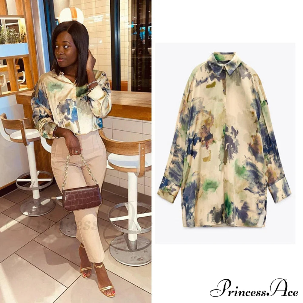 With Satin Blouse Design Arm - Long Women’s Zebra Top Light Blue / Xs