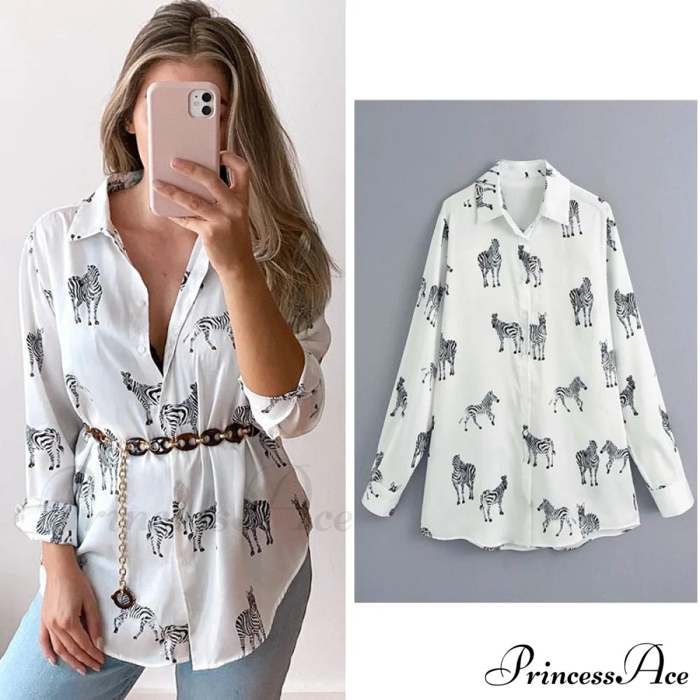 With Satin Blouse Design Arm - Long Women’s Zebra Top White / Xs