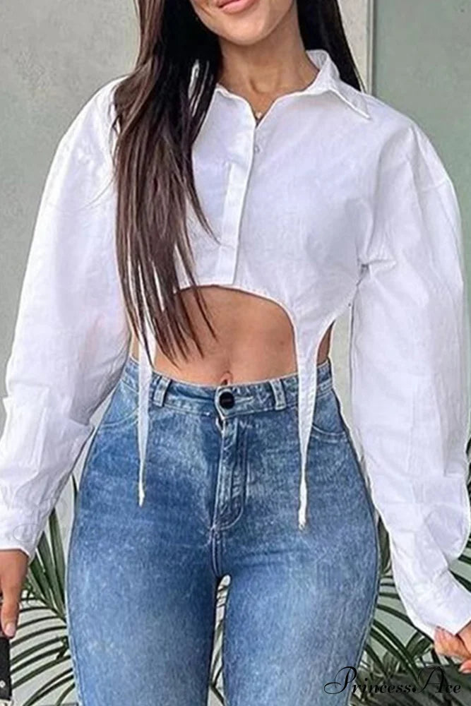 With White Cropped Blouse Irregular Design / S Blouses