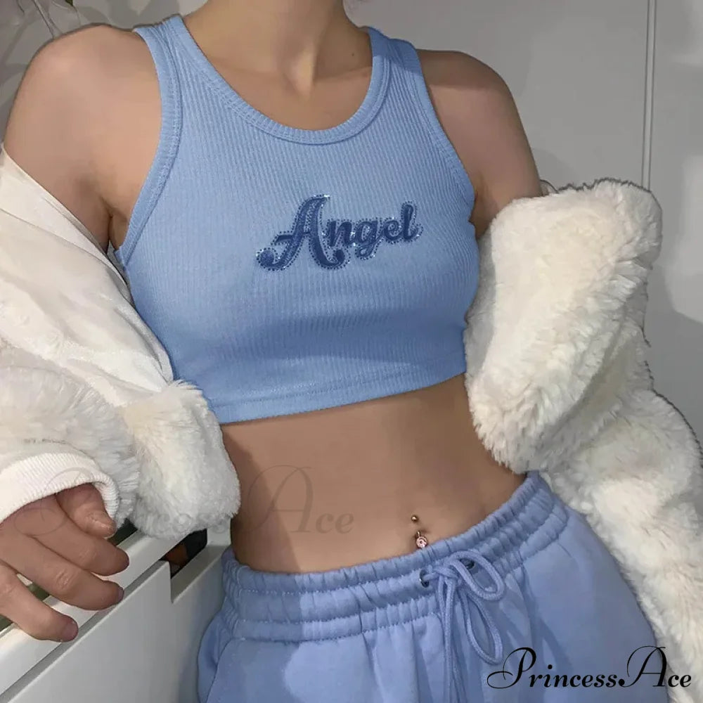 Women Letter Embroidery Vest Summer Sleeveless Crop For Ladies Tank Top