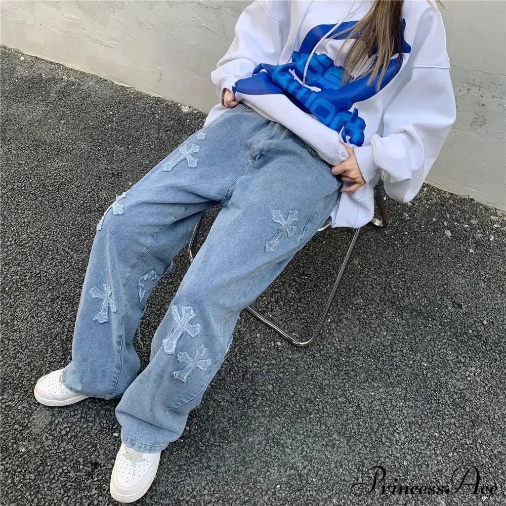 Women Pant Woman High Waist Denim Pants Wide Leg Clothing Blue Vintage Quality Fashion Straight Jean