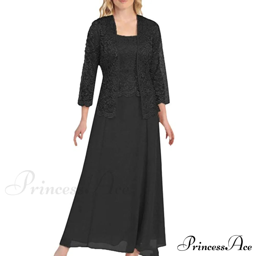 Women Plus Size Long Sleeve Lace Party Dress Solid Color Elegant Maxi Mini Dresses S / Red 连衣裙