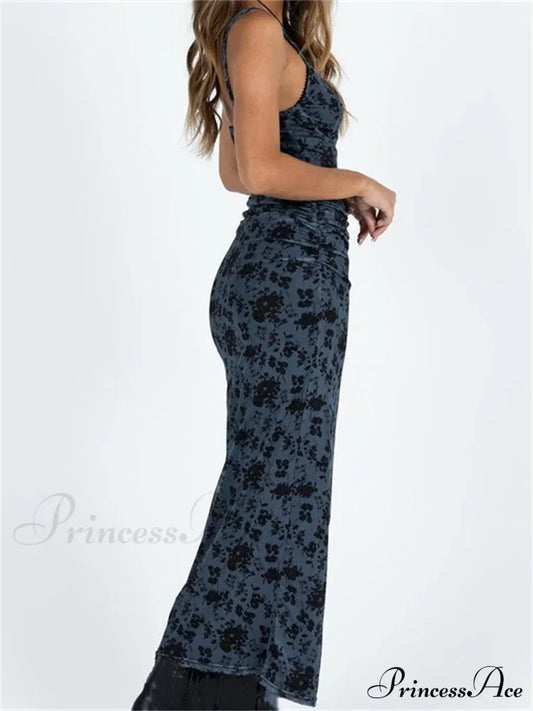 Women Sleeveless Strap Summer Vintage Floral V-Neck Party For Cocktail Beach Vestido Streetwear