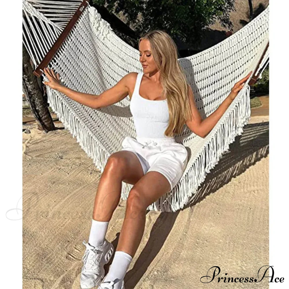 Women Square Neck Ribbed Camisole Summer Basic Elastic Sleeveless Crops Tank Top White / S