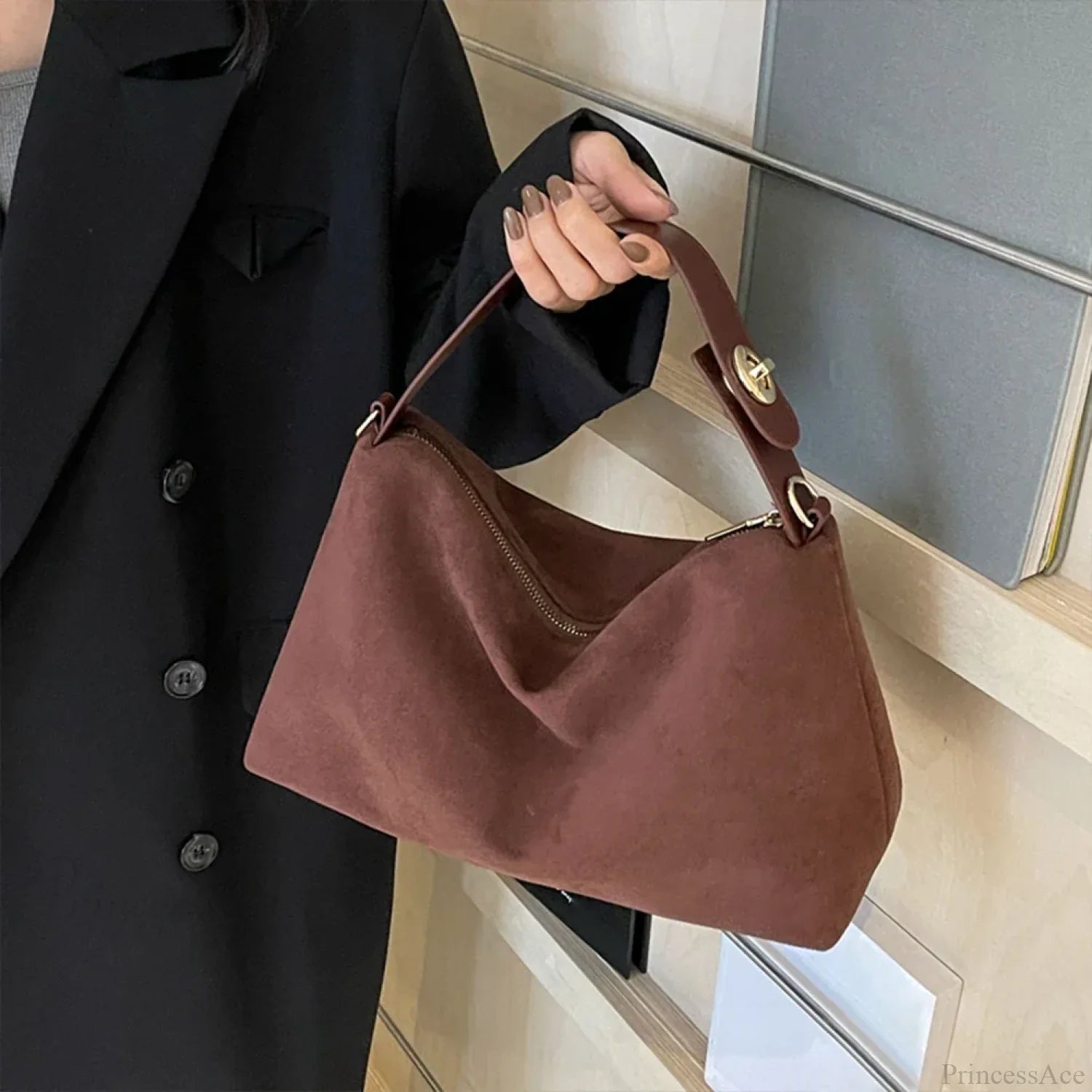 Women Suede Adjustable Crossbody Handbag handbag-250126