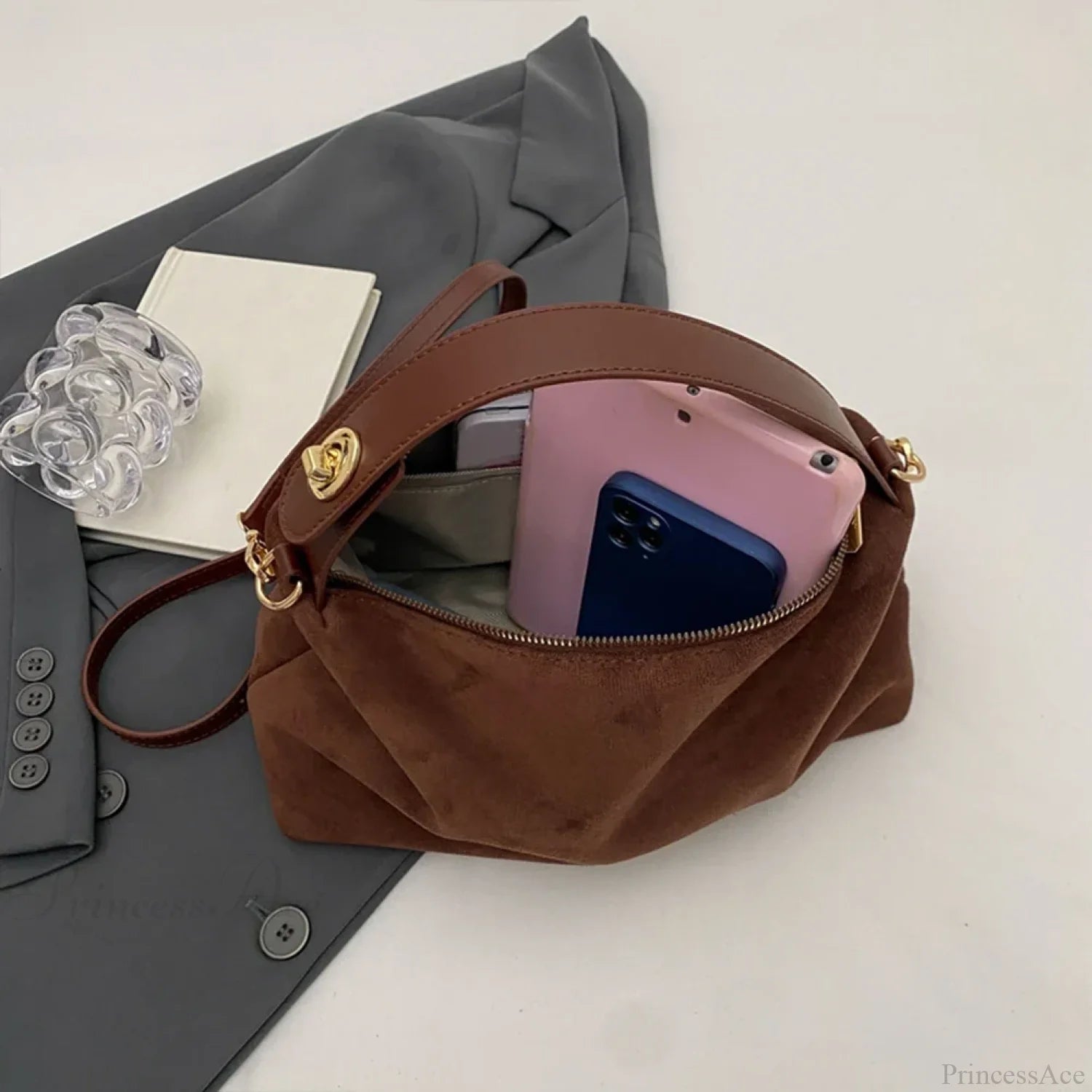 Women Suede Adjustable Crossbody Handbag handbag-250126