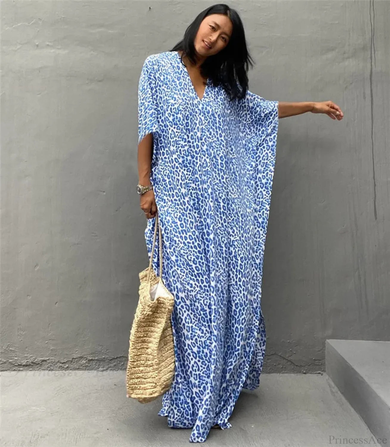 Women Swimsuit Kaftan Tunic Beach Cover Up blue / One Size